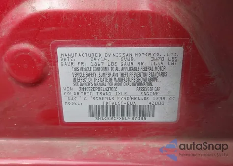 2014 Nissan Versa Note S (Sr) from USA, damaged, VIN 3N1CE2CPXEL437035